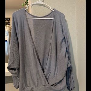 Large Light Blue/Grey wrap top with Flowy Sleeves